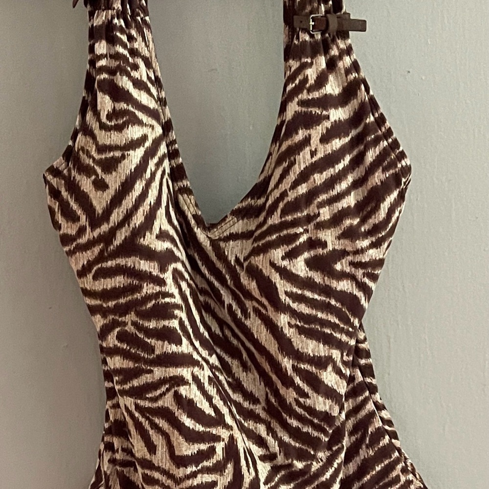 MICHAEL Michael Kors Zebra Print One Piece Swimsuit - Brown and Cream